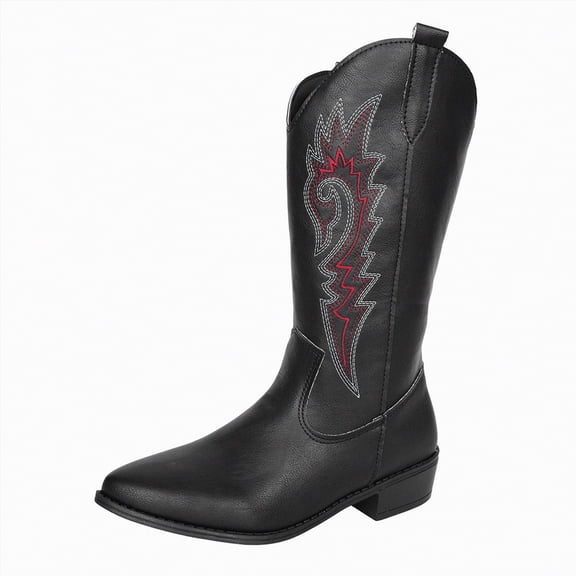 UngA Cowboy Boots Women Square Toe Cowgirl Boots Embroidered Mid Calf Western Boots Fashion Dress Low Chunky Heel Boots for Theme Party Country Concert Black,Size 10.5