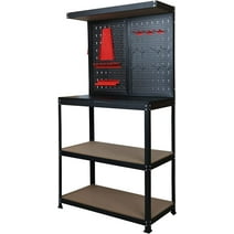 31.5 inch Workbench with peg Board, Multipurpose Tool Organizer and Workbench with Double Storage Platform, Workbench in Garage Workshop