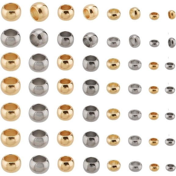PH 800pcs 4 Sizes Round Crimp Beads 304 Stainless Steel Hollow Spacer Beads in Gold Silver for DIY Jewelry Making Multi-color