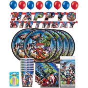 Avengers Birthday Party Supplies Complete for 16 Kids, Big Plates, Napkins, Table cover, Cups, Hanger Banner, Balloons, Candles - Avengers Birthday Decorations