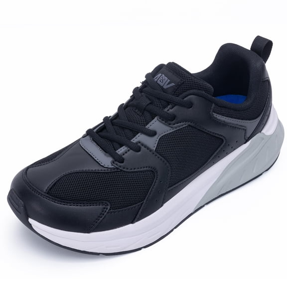 AiEles Men's Wide Toe Box Walking Shoes for Standing All Day | Arch Support Anti-Fatigue Tennis Shoes for Plantar Fasciitis Relief Black Size 12
