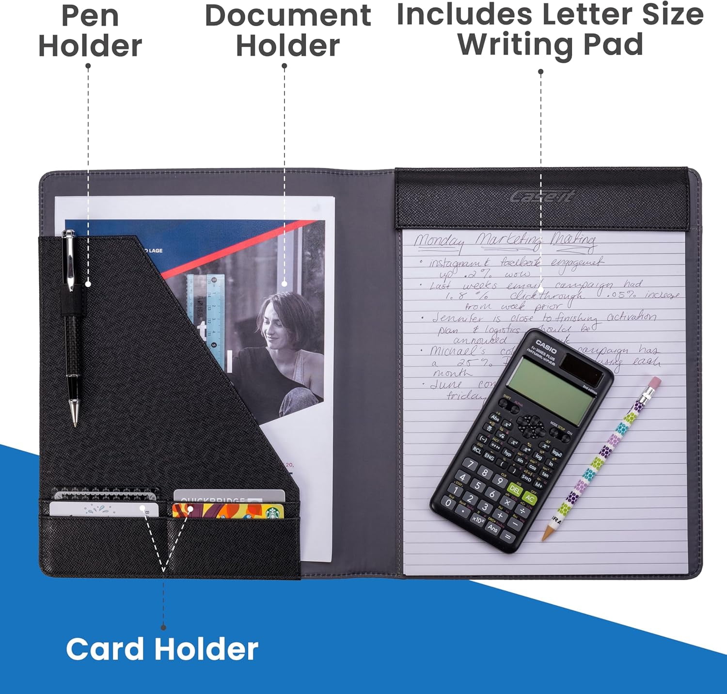 Case it The Premier PADFOLIO Case-it Business Meeting Padfolio | Professional Portfolio with Letter Size Writing Pad/PAD-14-BLK