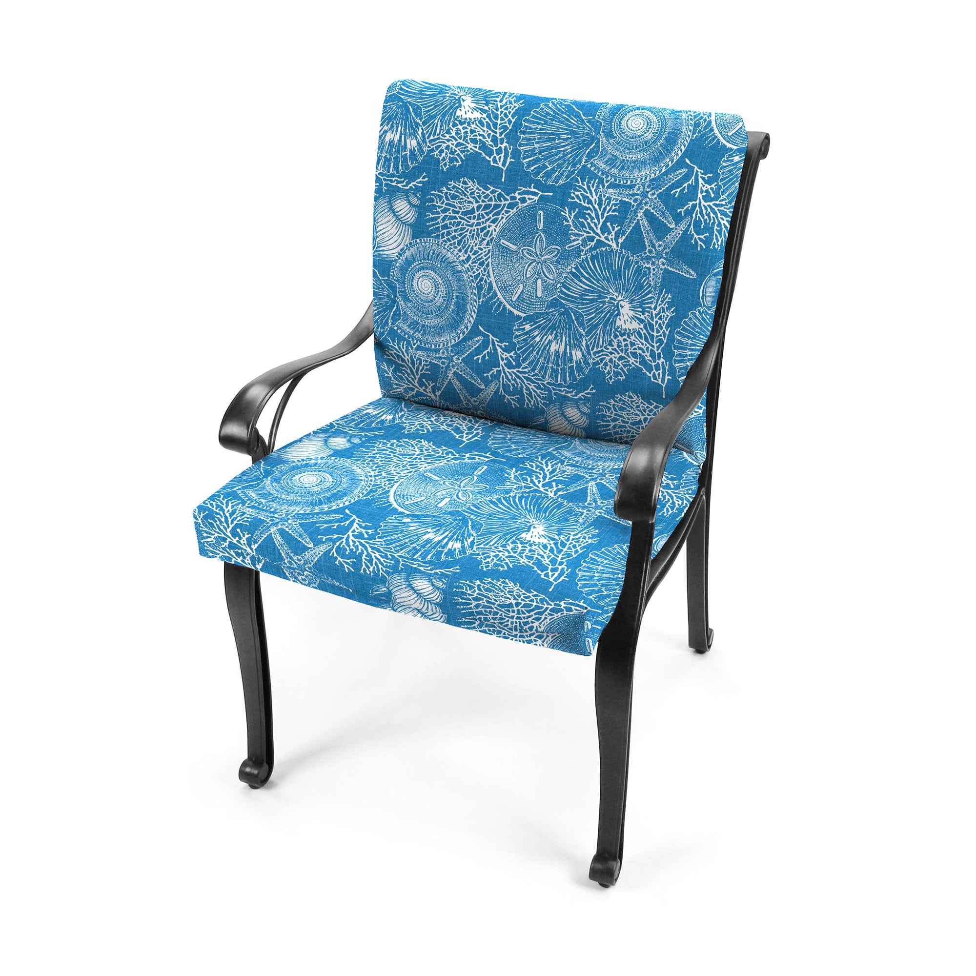 Jordan Manufacturing 44" x 21" Saltwater Sky Blue Nautical Rectangular Outdoor Chair Cushion with Ties and Hanger Loop (2 Pack)