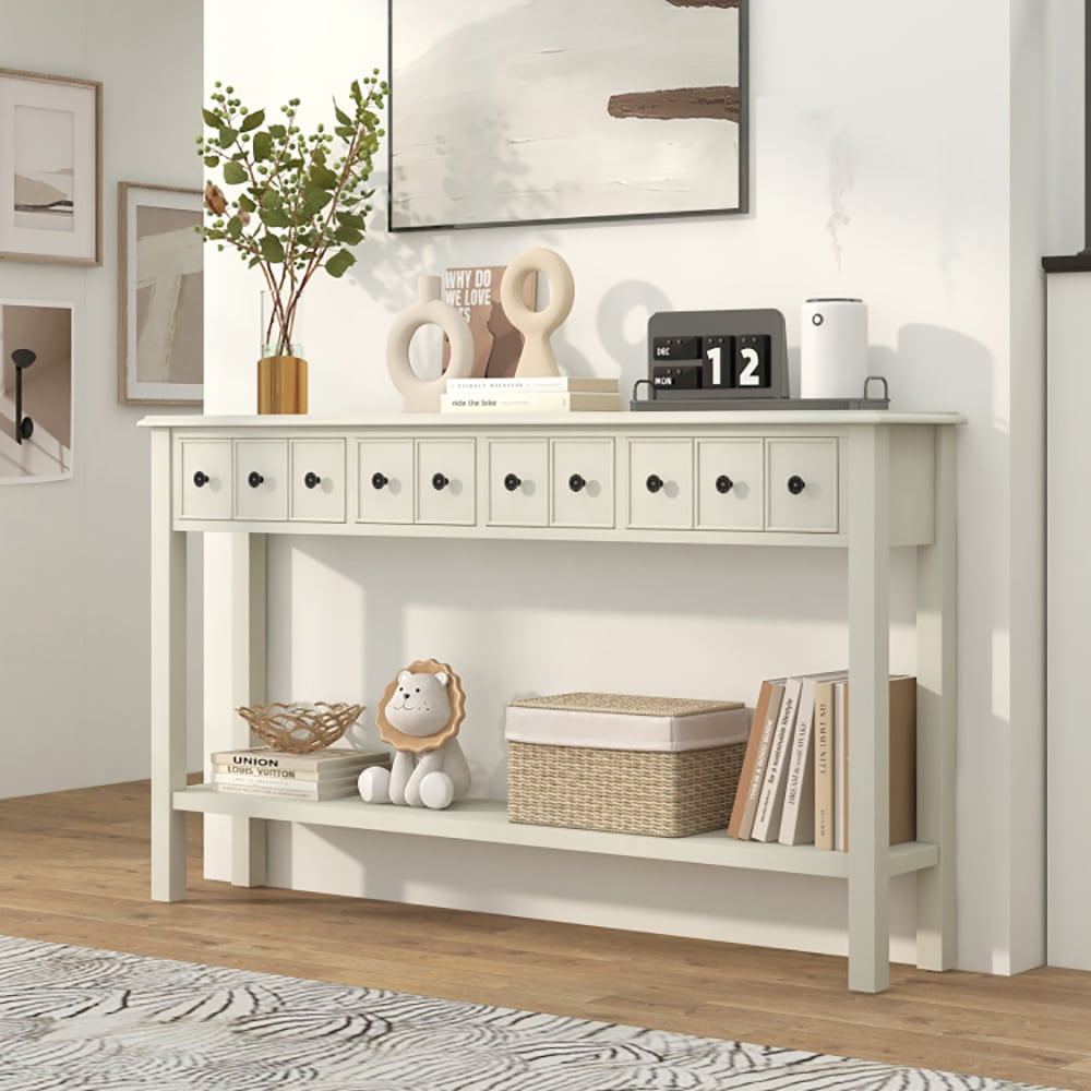 Spaco 60 Inch Long Sofa Table with 4 Drawers and Open Shelf for Living Room-White, Entryway Table Hallway Table, Storage-Friendly Hallway Table for Foyer & Entry Spaces