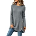 thumbnail image 5 of Women's Ribbed Knit Crewneck Tunic Tops Fall Long Sleeve Button Detail Fashion Lightweight Sweater S-XXL, 5 of 6