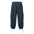 thumbnail image 6 of LIIPEE Mens Cargo Pants Spring Summer Comfort Versatile Solid Color Elastic Waist Drawstring Calf-Length Pants With Pockets Male Leisure Daily Indoor Outdoor Pants,Navy,M, 6 of 6
