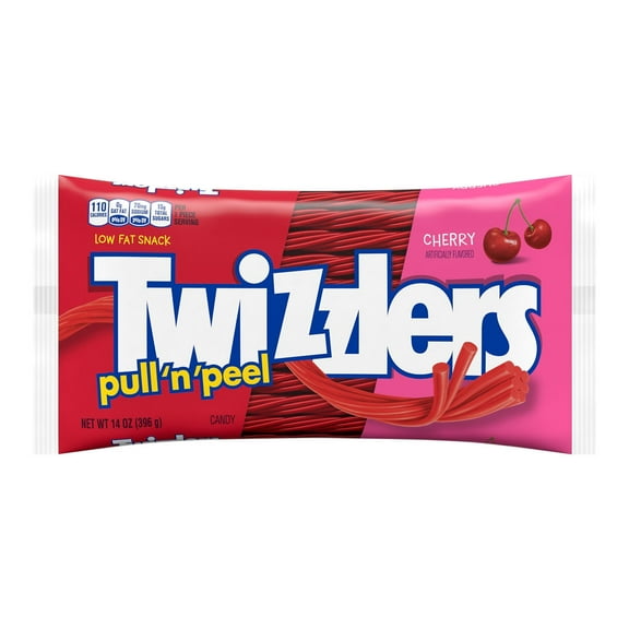 Twizzlers Pull 'N' Peel Cherry Flavored Licorice Style Low Fat Candy, Bag 14 oz(pack of 2)