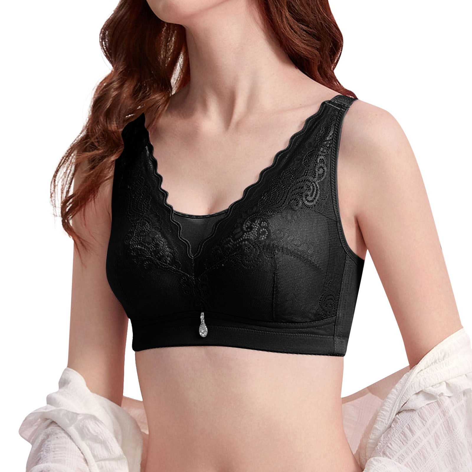 Bras for Women Adjustable Tube Top Sagging No Wire Lace Bra for Womens  Black 34E