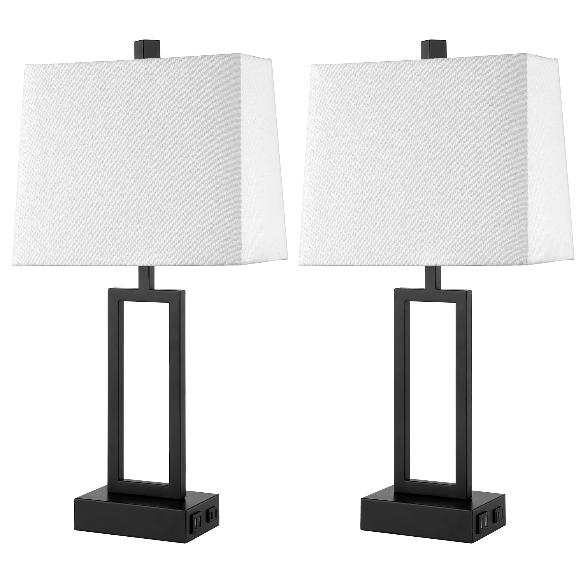 Cinkeda 3 Way Dimmable Touch Table Lamp Set of 2 with USB Ports AC Outlet Modern Rectangle Nightstand Bedside Lamps for Living Room Bedroom