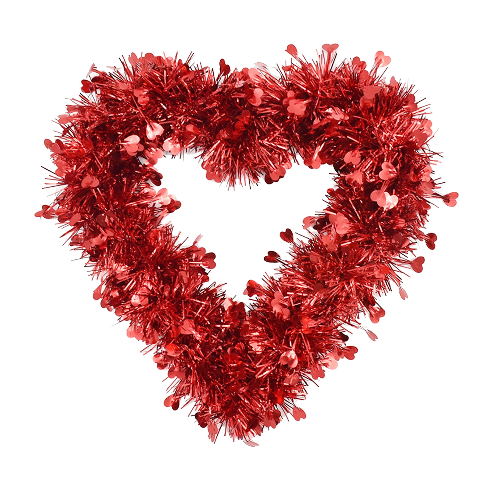 Red Tinsel Heart Wreath Garland for Wall Valentine's Day Wreath