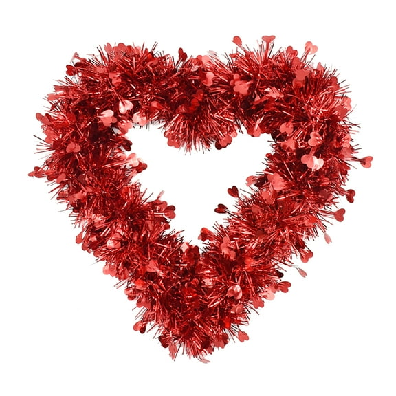 Red Tinsel Heart Wreath Garland for Wall Valentine's Day Wreath Decorations Outdoor Indoor - Red Heart
