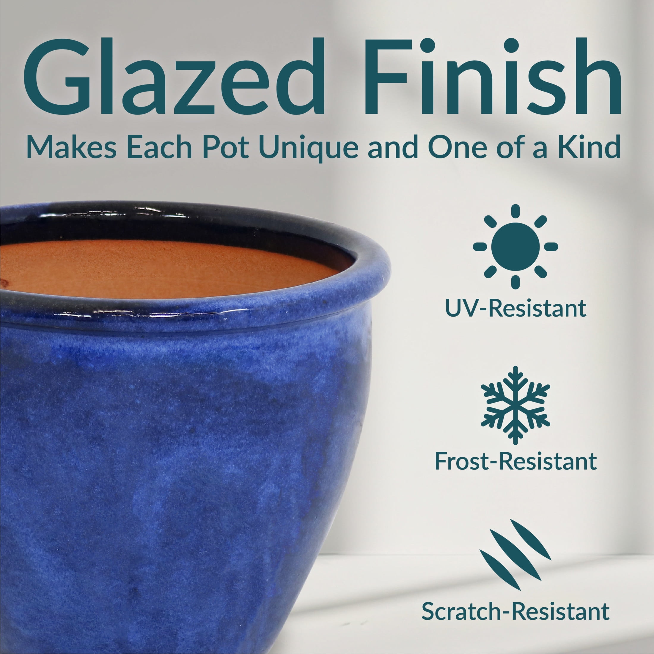 Sunnydaze Chalet 11.75" x 11.75" x 9.5" Round Imperial Blue Ceramic Outdoor Planter 2-Count