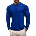 thumbnail image 1 of Qtocio Tops for Men,Solid Color Thermal Fleece Shirt Button Placket Crew Neck Warm Base Layer, 1 of 5