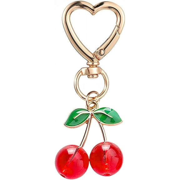 JUMRHFAN Cute Cherry Keychain,Kawaii Cherry Bag Purse Charms for Women Car Keys Decor Gifts Stuff Accessories