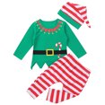 thumbnail image 2 of DPOIS Infant Baby Boys Girls Christmas Santa Elf Costume Outfit Shirt Top Stripe Pants Hat, 2 of 7
