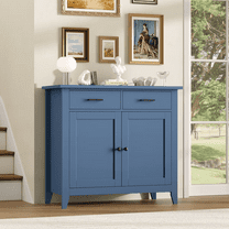Homfa Kitchen Storage Cabinet, Farmhouse Buffet Sideboard with 2 Drawers and 2 Doors, Entryway Cabinet Coffee Bar for Dining Room Living Room, Blue