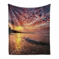 thumbnail image 1 of Landscape Soft Flannel Fleece Blanket, Photo of Sunrise with Cloudy Sky at Seashore Dramatic Dawn Island Forest, Cozy Plush for Indoor and Outdoor Use, 70" x 90", Orange Mauve Blue, by Ambesonne, 1 of 6