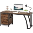 thumbnail image 4 of Fnova 59'' Computer Desk, Home Office Writing Table with 3 Reversible Drawers, Industrial File Storage Desk, Sturdy Metal Frame with Adjustable Feet, for Home Office & Study, 4 of 16