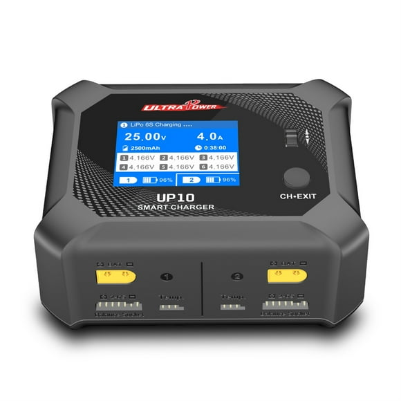 Vogacara Cargador de equilibrio inteligente ABS UP10 10A AC100W/DC200W Cargador de equilibrio de pantalla IPS de doble canal UP10 Kits de construcción modelo Enchufe europeo