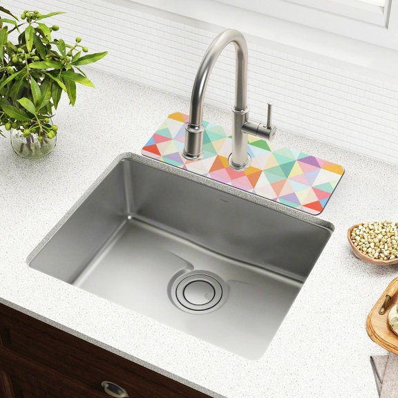 Yayeee Faucet Mat for Kitchen Sink 14.7" Diatomite Long Splash Guard Pad, Abstract Geometric
