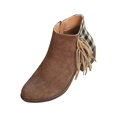 thumbnail image 3 of Bottes Cheville pour Femmes Décontractées Mode à Franges à Carreaux à Franges à Empiècements Rétro en Suède Givré à Talon Moyen, 3 of 8