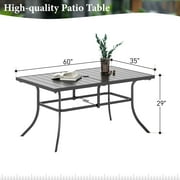 7-Piece Outdoor Patio Dining Set with Swivel Cushioned Chairs & 6 Person Table, All Weather Metal Steel Furniture, Black & Beige