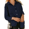 thumbnail image 2 of Txlixc Blusa vaquera de moda femenina, solapa de color sólido, botón de manga larga, blusa vaquera suelta Txlixc moda, 2 of 8