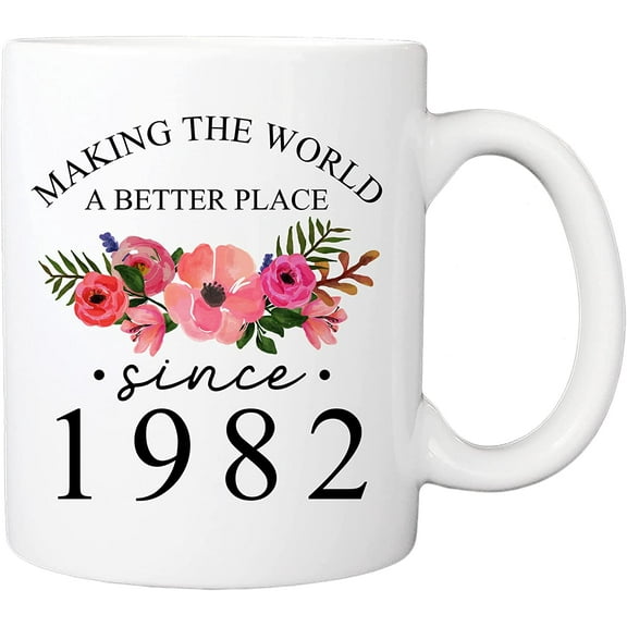 Making The World A Better Place Since 1982 Mug 40th Birthday Mug, Happy Birthday Gift for Daughter, Sister, Best Friend on Mothers Day Turning 40 Year Old 11oz Rainbow Coffee Cup For Her