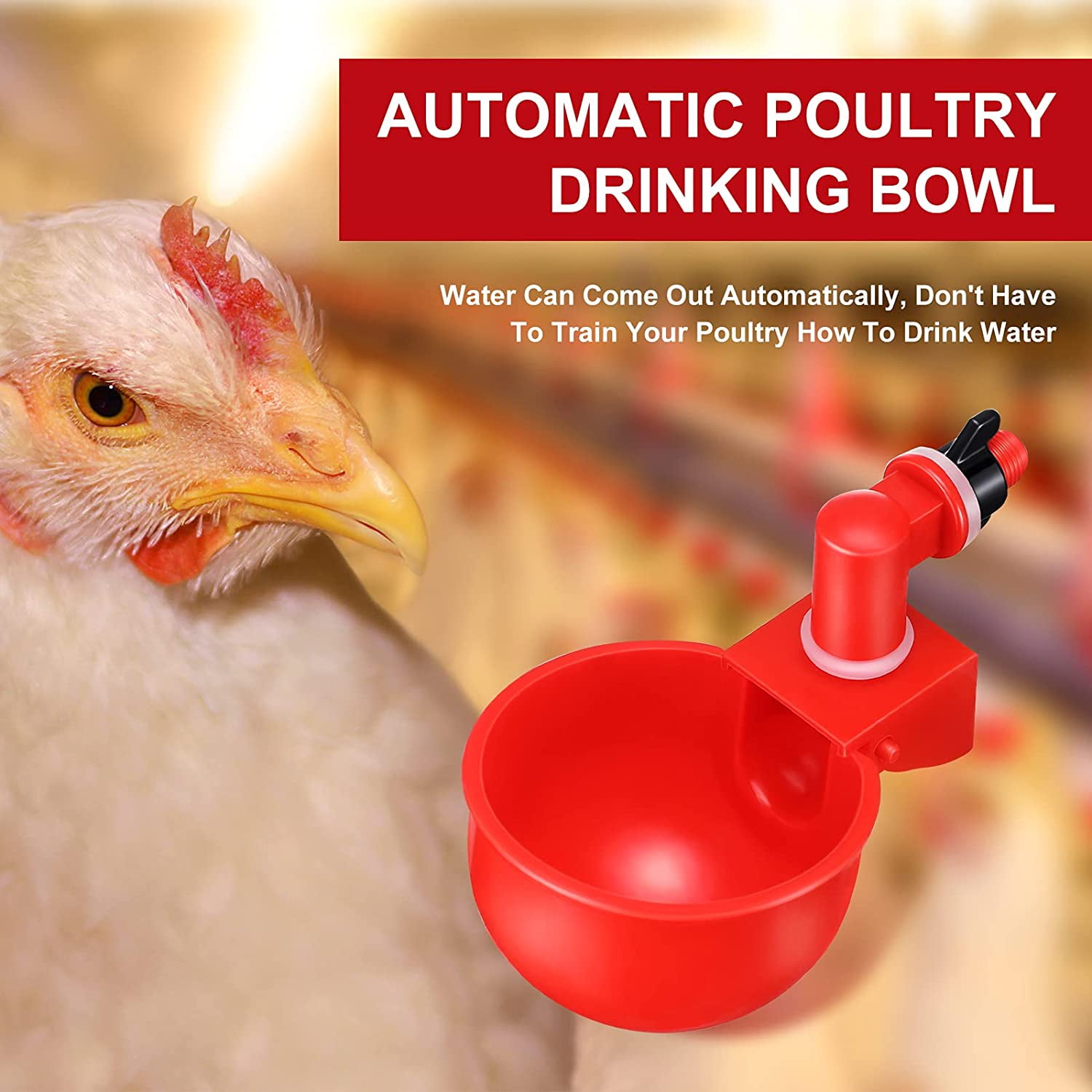 Chicken Feeder and Waterer Set for Poultry Chicken Duck Turkey Rabbit 3/8 Inch Thread Automatic Chicken Water System Poultry Waterer Cups Lewondr Chicken Waterer Cups 