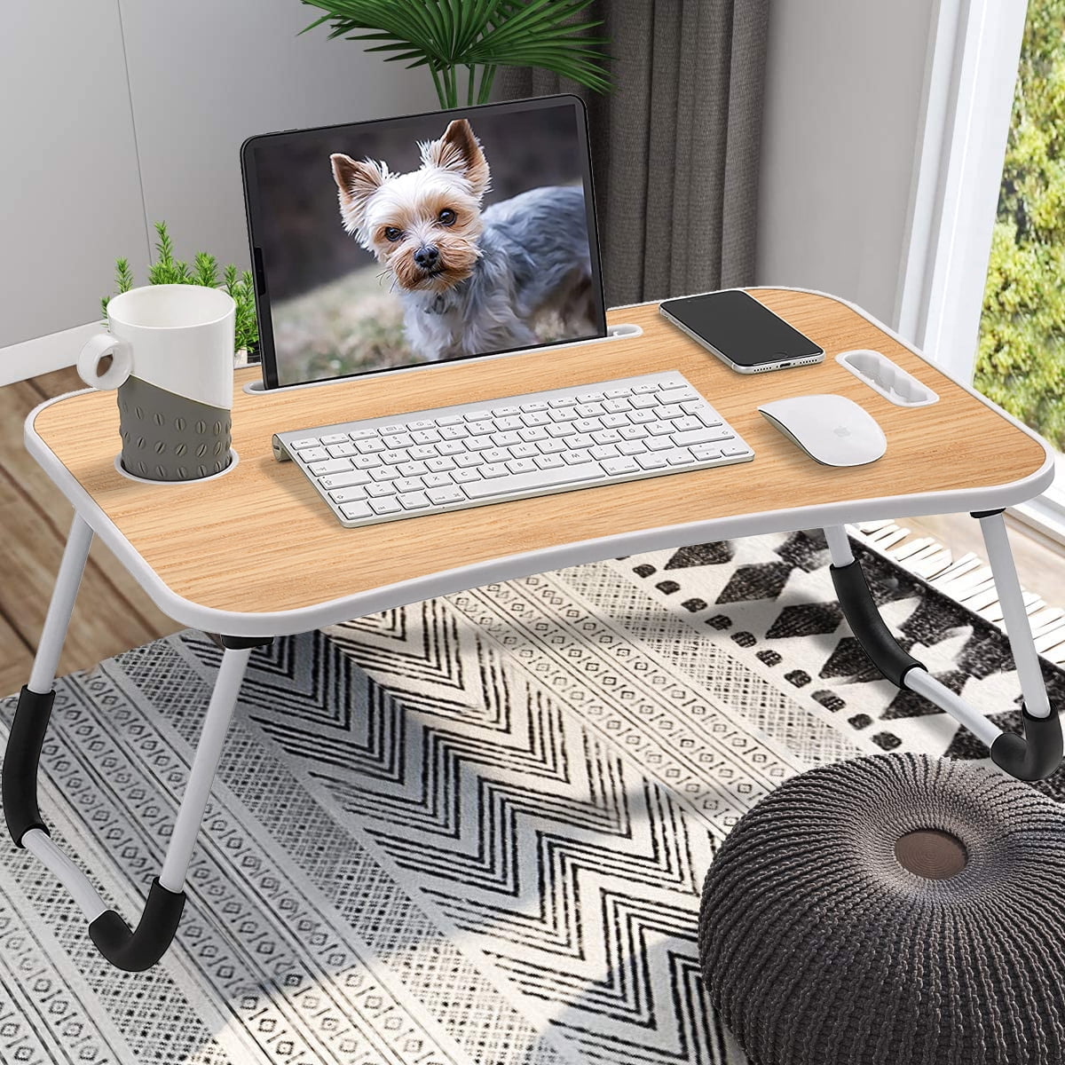 Laptop Bed Table, Portable Laptop Desk with Tablet Slot and Cup Holder