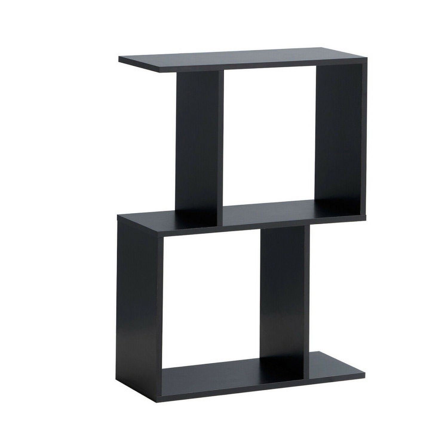 Demi Bonn 2 Tiers Wooden S-Shaped Bookcase for Living Room Bedroom Office, Freestanding Display Rack Bookshelf, Black