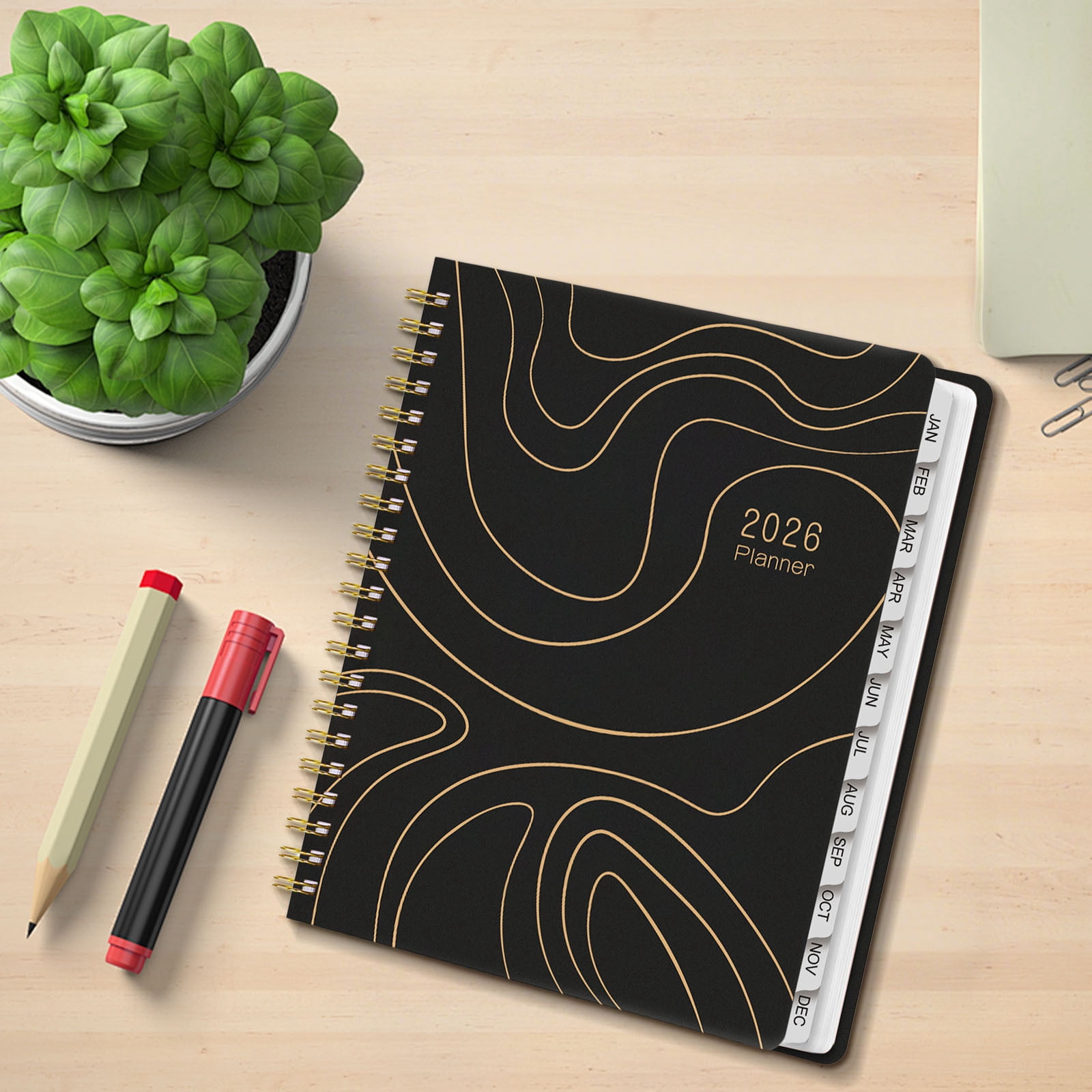 Tuvgenk Black Spiral Notebook A4 Subject Notebook Durable 2026 Planner Travel Diary with Separating Pages