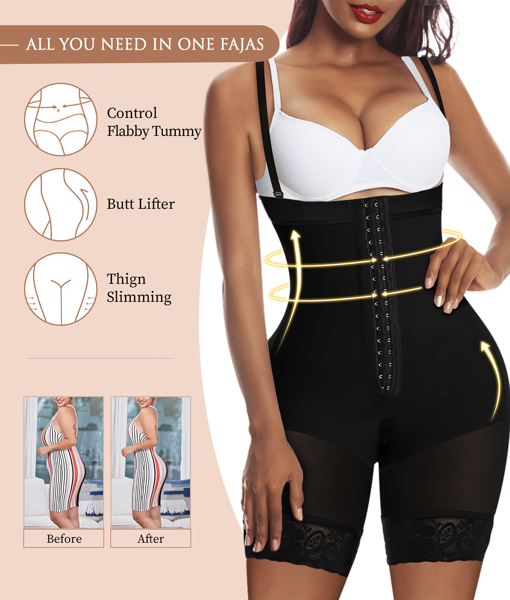 Fashion (Black)Fajas Colombianas BBL Hourgl Figure High Waist Butter Lifter  Slimming Body Shaper Skims Shapewear BEA