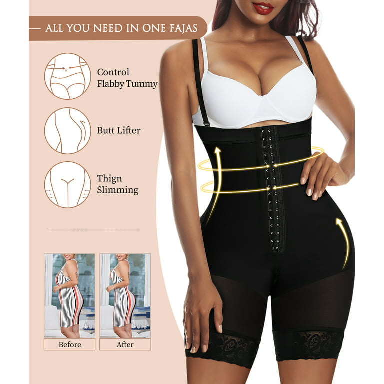 YIANNA Fajas Colombianas Shapewear for Women Tummy Control Body Shaper Butt  Lifter with Zipper Crotch Black 2X-Large 