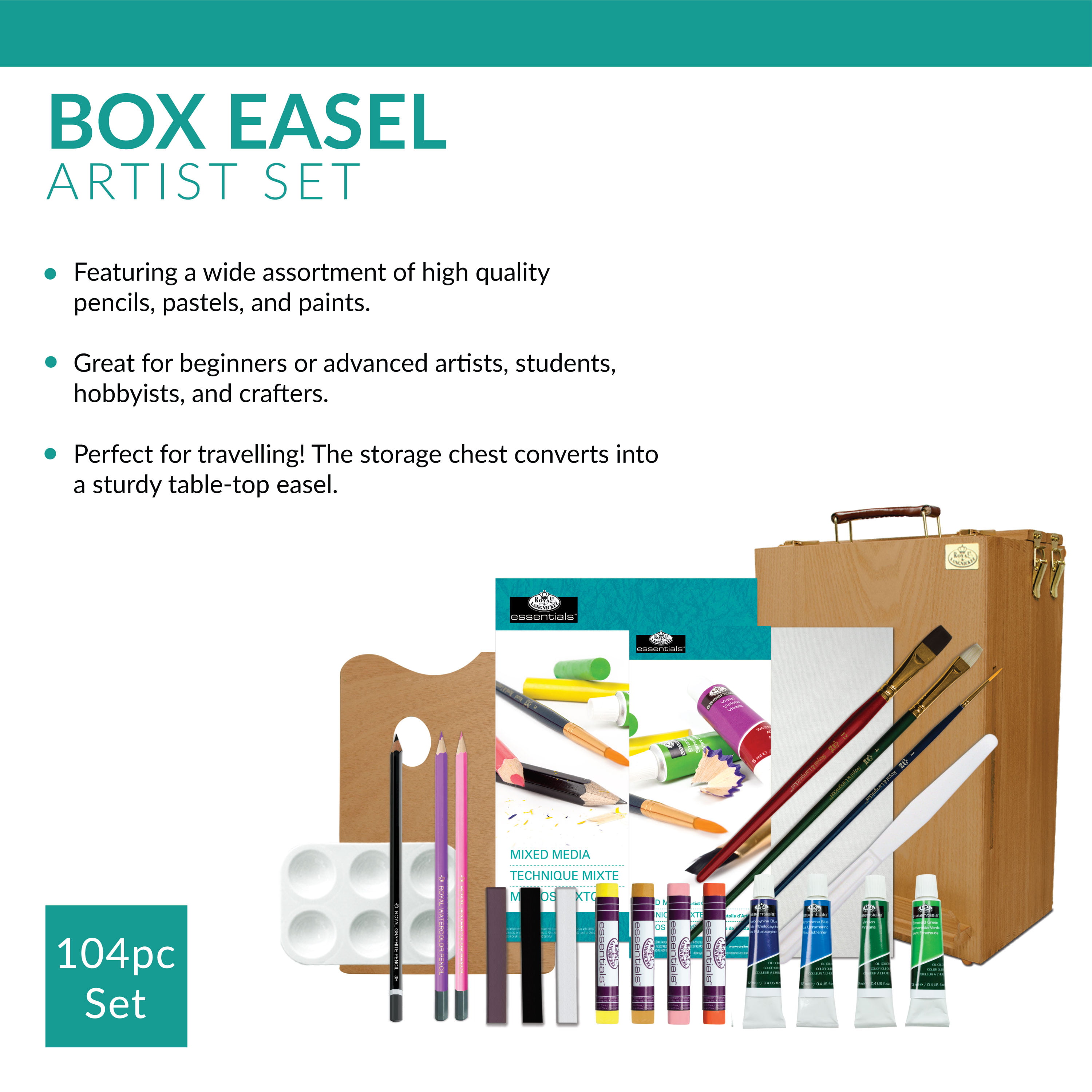 Royal & Langnickel - 164pc Multi Mixed Media Studio Art Set with Easel &  Travel Bag for Beginners to Advanced 