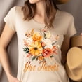 thumbnail image 4 of Give Thanks Floral T-Shirt | Autumn Thanksgiving Tee | Cozy Fall Aesthetic Top, Maroon, Size L, 4 of 6