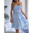 thumbnail image 6 of Jaimenalin Women Ruffled Tiered Adjustable Spaghetti Strap Midi Dress Light Blue L, 6 of 9