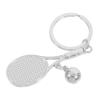 UPOUART Lightweight Plated Silver Tennis Racket and Ball Keychain Zinc Alloy for Sports Fans