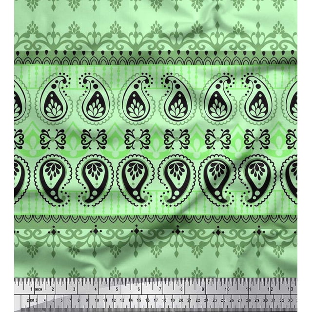 Soimoi Modal Satin Fabric Damask & Paisley Ethnic Printed Fabric 1 Yard 42 Inch Wide