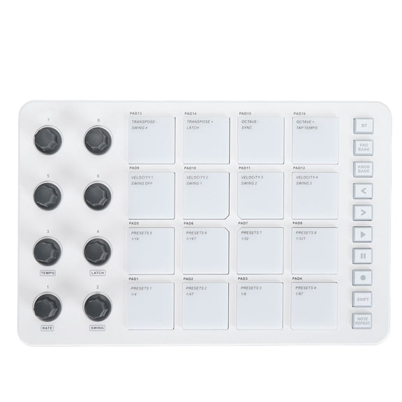 Riousery Wireless MIDI Controller with 16 RGB Backlit Drum Pads and 8 Rotating Knobs, USB Beat Maker Machine for Music Production, Electronic Music Studio Equipment, 10.6 inches / 27 cm Portable