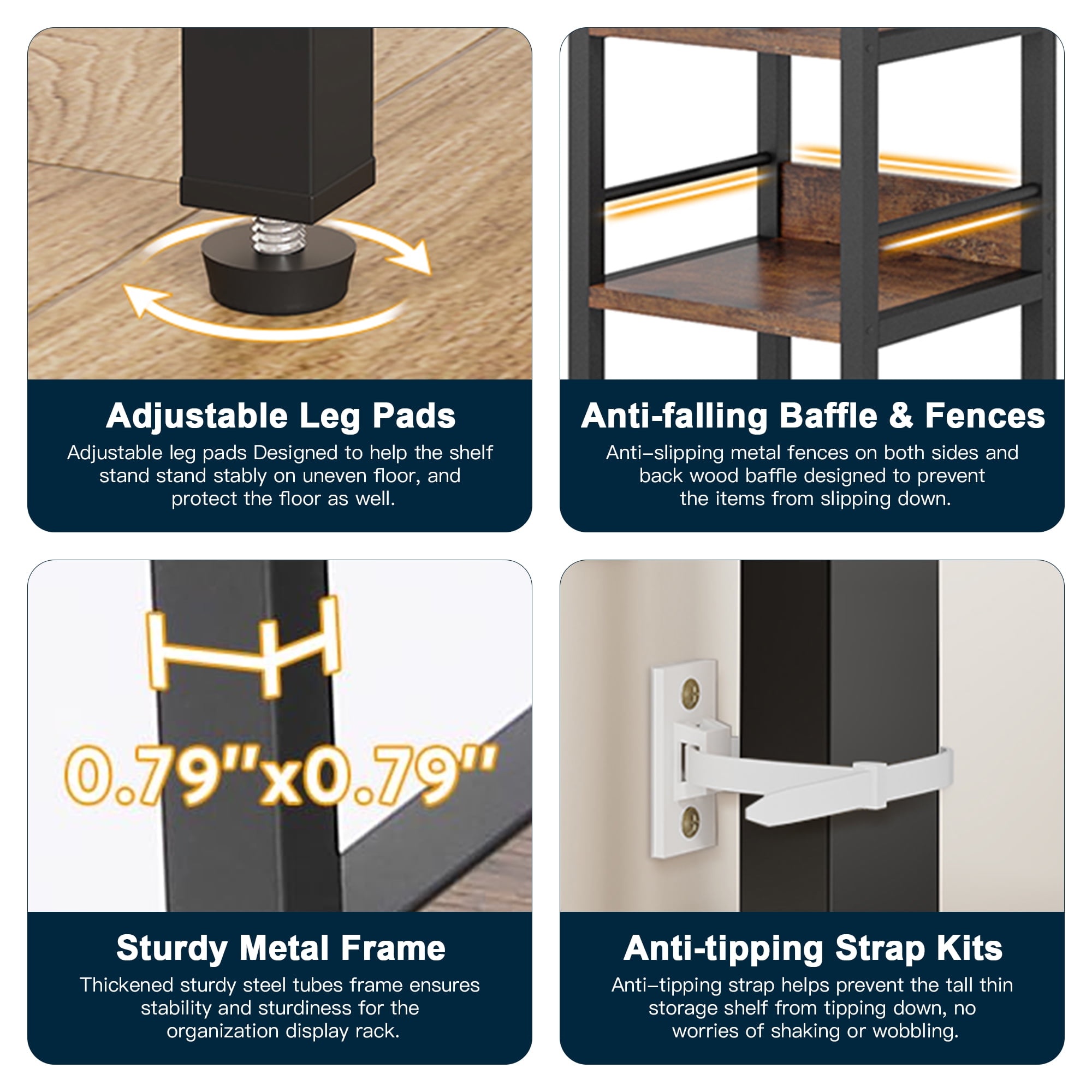 Demi Bonn 6-Tier Corner Shelf, 74" Narrow Etagere Bookshelf Storage Rack for Bedroom, Living Room, Brown