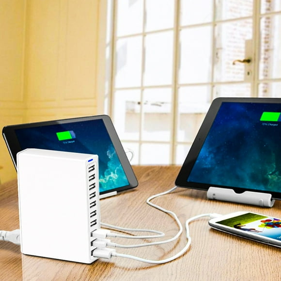 Pure Copper Wire Fast Charging Device, 10 USB Ports Charger, Direct Charger IOS Phone Global Universal For AndroidOS Phone USB-C Phone White