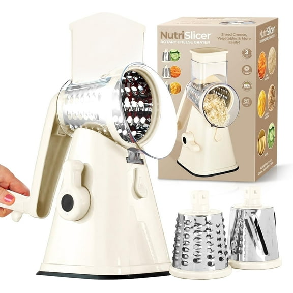 Rotary Cheese Grater Hand Crank, Stainless Steel Rotary Graters for Kitchen with 3 Blades, Vegetable Slicer, Cheese Shredder with Suction Cup Base, Dishwasher Safe