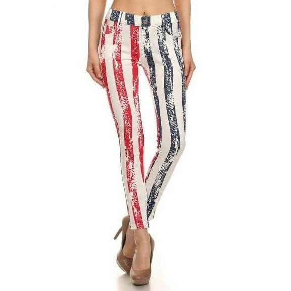 Yelete American Flag Red White & Blue Stripe Original 5 Pocket Jegging - Women's Small/Medium