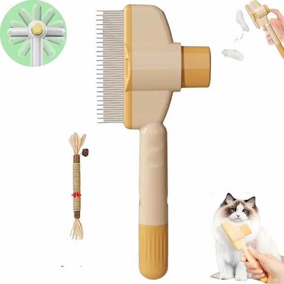 Saluqifa Zen Brush for Cats, Avatore Zenbrush for Cats, Pet Hair Removal Tool for Laundry, Self Cleaning Pet Comb, 2025 New Upgraded 306 Degrees Rotatable for All Coat Types (yellow)