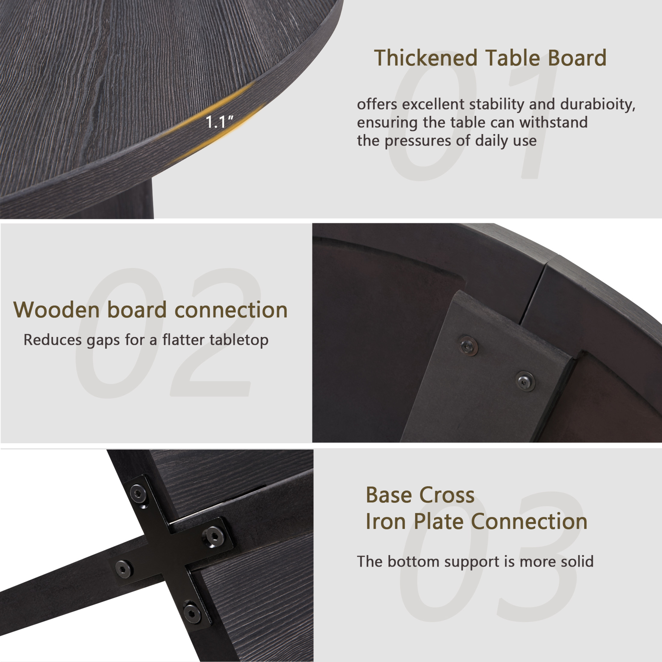 Noble House 47.3" Round Dining Table with Upholstered Chairs, Modern 5-Piece Dining Set, Antique Black+Beige