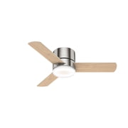 Hunter 44 inch Indoor Ceiling Fan with Light and Remote Control - For Bedroom or Living Room, Low Profile Mount, Modern Ceiling Fan with LED Light, Quiet, 3 Blades - Minimus 59454, Brushed Nickel