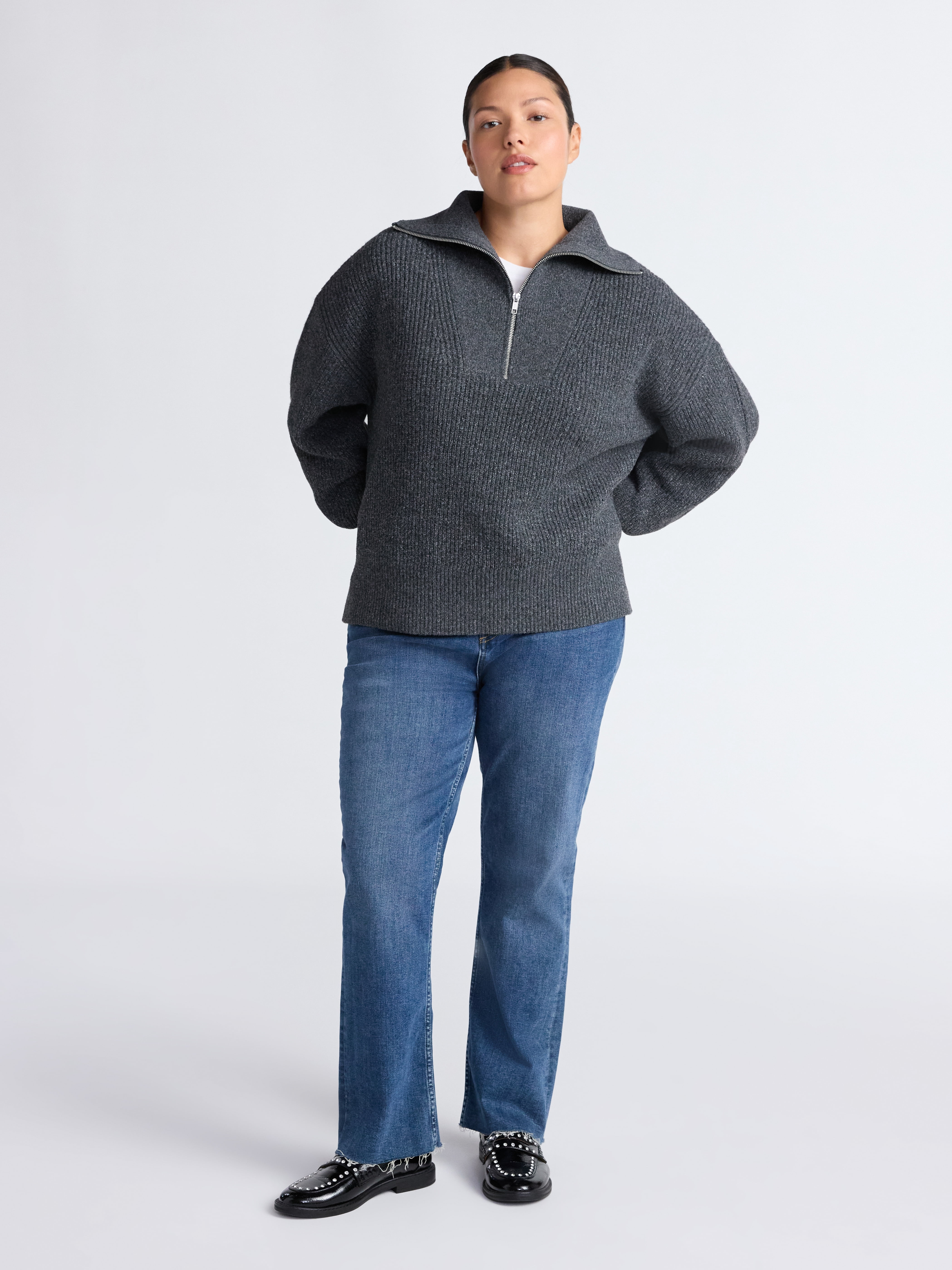 Free Assembly Women's and Women's Plus Half Zip Sweater with Long Sleeves, Midweight, Sizes XS-4X