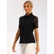 thumbnail image 4 of Camisa con botones para mujer, blusa de trabajo transparente de manga corta con cuello de punto Negro XS, 4 of 5