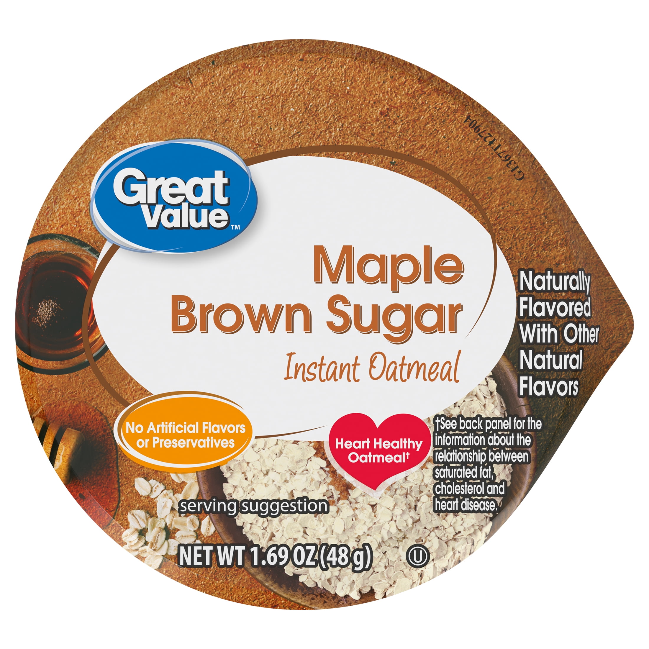 (6 pack) Great Value Maple and Brown Sugar Instant Oatmeal Cup, 1.69 oz